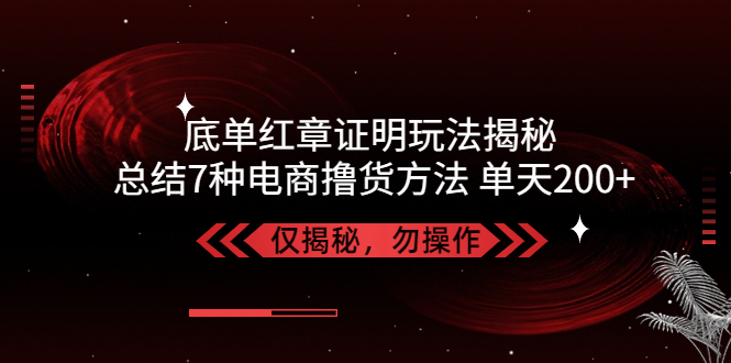 独家底单红章证明揭秘 总结7种电商撸货方法 操作简单,单天200+【仅揭秘】-凌耘闲说