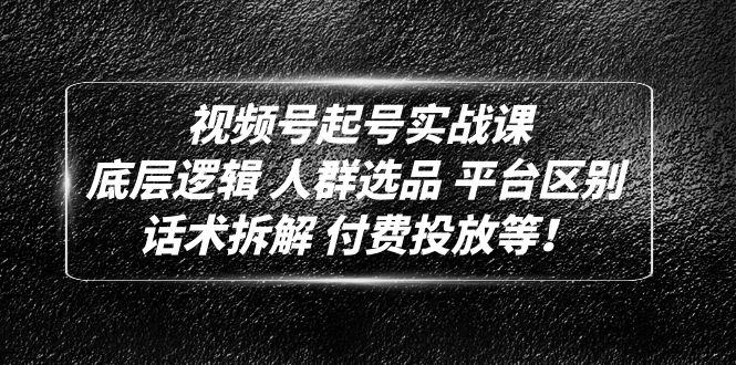 视频号起号实战课：底层逻辑 人群选品 平台区别 话术拆解 付费投放等！-凌耘闲说