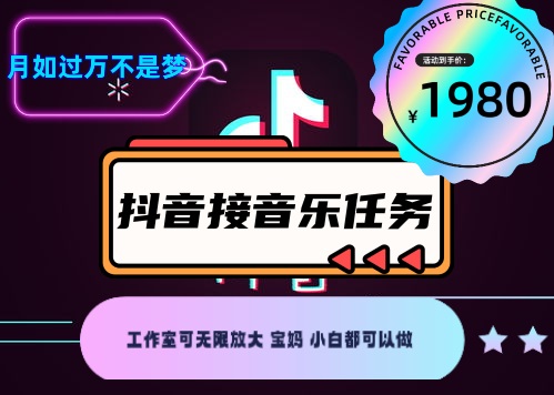 外面收费1980抖音音乐接任务赚钱项目，工作室可无限放大，宝妈小白都可以做【任务渠道+详细教程】