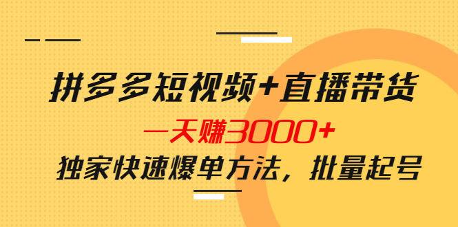 拼多多短视频+直播带货，一天赚3000+独家快速爆单方法，批量起号-凌耘闲说