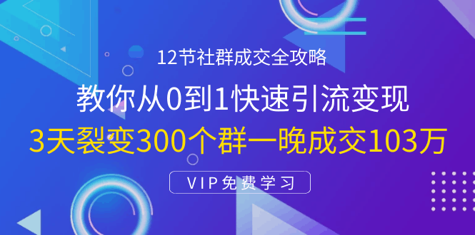 12节社群成交全攻略：从0到1快速引流变现，3天裂变300个群一晚成交103万-凌耘闲说