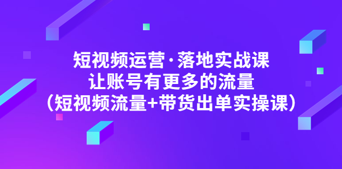 短视频运营·落地实战课 让账号有更多的流量（短视频流量+带货出单实操）-凌耘闲说