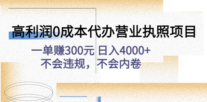 高利润0成本代办营业执照项目：一单赚300元 日入4000+不会违规，不会内卷-凌耘闲说