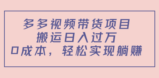 多多视频带货项目，搬运日入过万，0成本，轻松实现躺赚（教程+软件）-凌耘闲说