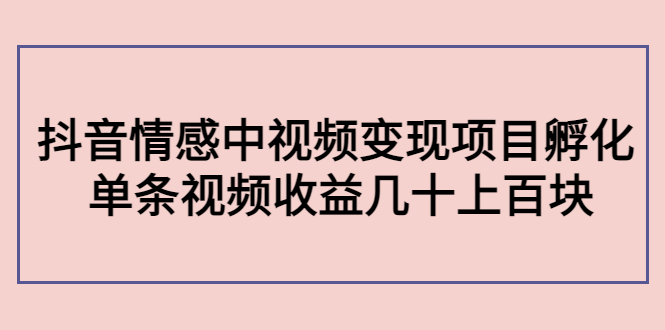 黄岛主副业孵化营第5期：抖音情感中视频变现项目孵化 单条视频收益几十上百-凌耘闲说